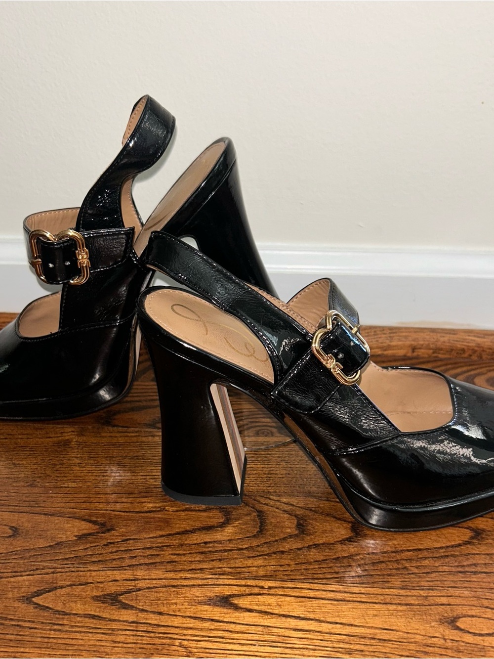 Sam Edelman Jildie Mary Jane Slingback Heels with Gold Buckle - Picture 9 of 12